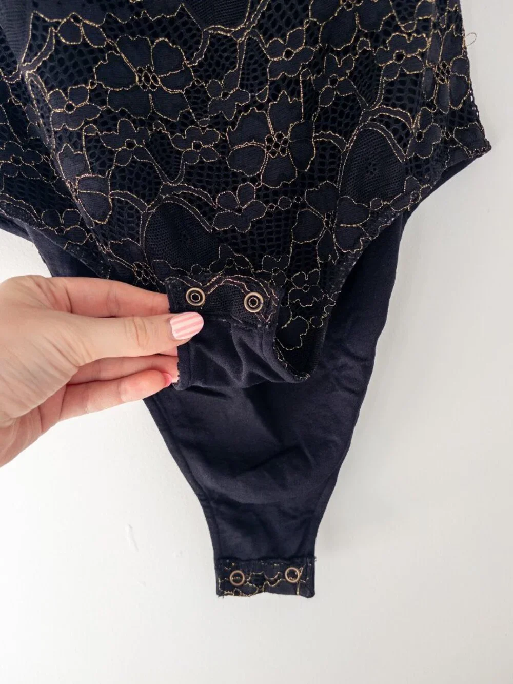 Amuse Society by Lulus Azalea Black and Gold Lace Backless Bodysuit